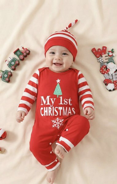 Tutine My First Christmas me krahe dhe kapuc me viza te bardha