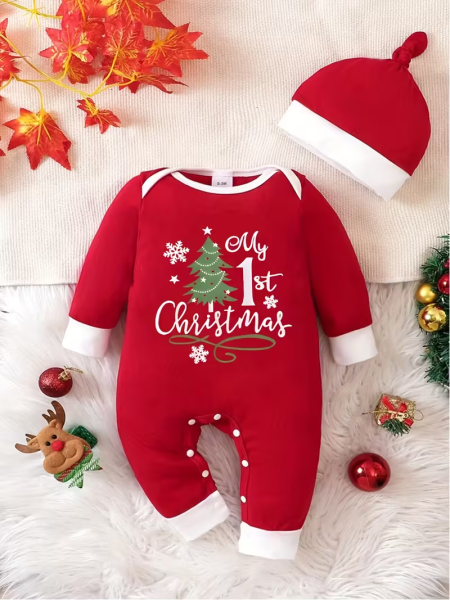 Tutine festive e kuqe My First Christmas me kapuc te kuq 